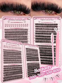 624pcs False Eyelashes, D Curl, Natural & Fluffy, Bottom Lashes +30D+40D+50D+60D, 8mm-16mm Mixed Length, DIY Cluster Fake Lashes - D - View 1