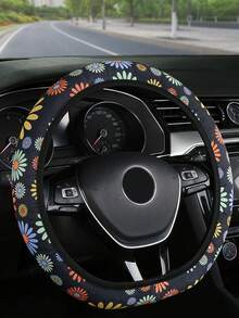 Capa para volante (1 unidade), estampa de margaridas, tamanho universal, antiderrapante, respirável, resistente à sujeira, elástica sem anel interno, acessórios para carro - Multicolorido - Ver 17