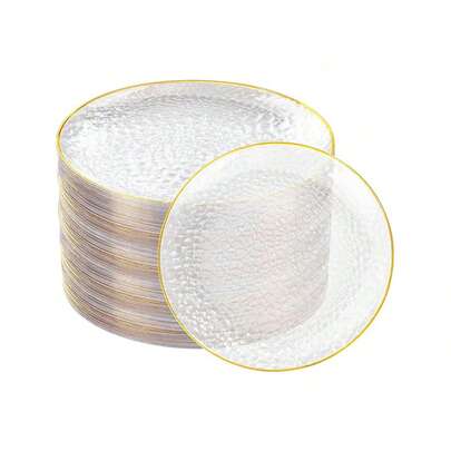Bộ 25 đĩa vuông màu trắng viền vàng, đường kính 6.5 inch, có thể tái sử dụng và dễ vệ sinh, thiết kế trang nhã, phù hợp cho đám cưới, sinh nhật, họp mặt gia đình, hoạt động xây dựng đội nhóm ngoài trời, trường học, sự kiện tựu trường.