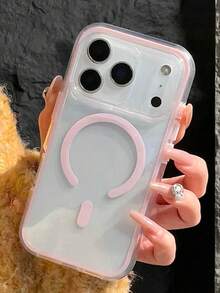 Luxury Buffer Impact Shockproof Transparent 2-In-1 Candy-Colored Magnetic Wireless Charging Phone Case Compatible With IPhone 18 Pro Max 17 Pro 17 Pro Max 17Air 12 13 14 15 16 Pro Max 14 15 16 Plus Cases For Men For Women Soft TPU Bumper Shockproof Cover - Pink - View 5