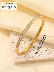 RAYQUEEN Fashionable Stainless Steel Versatile Four-Leaf Clover Rhinestone Stackable Bracelet Set, Suitable For Daily Wear And Gift Giving - Yellow Gold - View 12