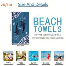 "Ocean Love: Whale Shark And Coral Reef Theme Beach Towel - Blue Dream Series" Themed Beach Towel, Summer Beach Towel, Rectangular Towel, Quick-Drying And Absorbent, Suitable For Outdoor Travel, Beach, Camping, Bathroom, Father's Day, Parties, Vacations, And Is A Perfect Gift Choice - 彩色 - 查看 3