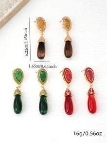 1 Đôi bông tai dáng giọt nước kiểu Bohemian thanh lịch đính đá mắt hổ, thích hợp cho tiệc tùng, làm quà tặng và đeo hàng ngày. - Bông tai mắt hổ hình giọt nước - Xem 2