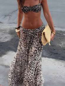 Chân váy dài cạp cao dáng chữ A họa tiết da báo Pháp mùa hè mới, tôn dáng, thướt tha, thích hợp cho kỳ nghỉ biển. - màu nâu - Xem 2