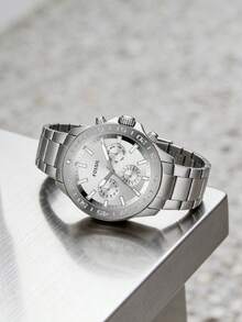 Đồng hồ bấm giờ thạch anh Fossil dành cho nam, dây đeo bằng thép không gỉ màu bạc, mặt số màu bạc, đồng hồ đeo tay thời trang dành cho nam, phù hợp cho đi làm hàng ngày và trang phục thường ngày, BQ2490 - Đĩa bạc ruy băng bạc - Xem 4