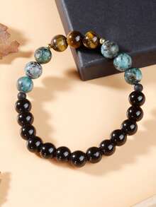 Vòng tay thịnh vượng thời trang dành cho nam giới: Đá mã não đen và ngọc lam châu Phi, đá quý bảo vệ, mang lại sự giàu có, quà tặng ngày lễ, trang sức nam, giúp cân bằng cuộc sống, tăng sự tự tin. - Nhiều màu - Xem 4