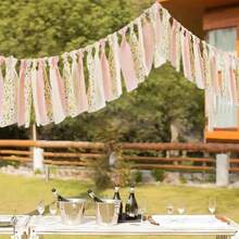 Banner trang trí tiệc bằng vải chiffon tua rua họa tiết hoa, phụ kiện chụp ảnh. - Xem 1