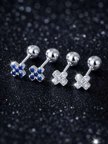 1pc 925 Sterling Silver Star Diamond Stud Earrings, CZ Ball Screw Back Earrings, Sleeping Earrings, Hypoallergenic Earrings, Jewelry Gift For Women - Single Earring - View 6