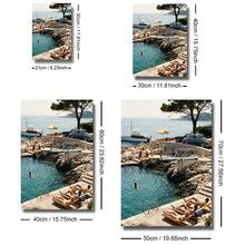 1pc Framed/Unframed Summer Coastal Ocean Luxury Canvas Poster Mediterranean Travel Landscape Old Money Aesthetic Wall Art Print Vintage Beach House Decor Painting For Drom,Living Room,Bedroom,Modern Home Decoration - Poster - View 7