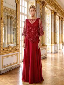 Đầm ren cổ chữ V màu đỏ cao cấp mới về, kèm khăn choàng, đầm dạ hội tặng kèm khăn choàng. - Đỏ - Xem 7