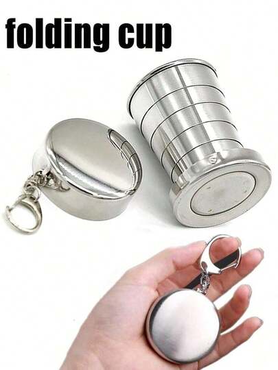 1pc Foldable Stainless Steel Mini Portable Water Cup, With Keychain, 150ml/260ml Capacity, Suitable For Outdoor Activities, Travel, Camping, Hiking, Office, Back To School, Kitchen, Convenient To Carry And Store, Kitchen Tool, Kitchen Accessory, Kitchen Supplies, Home Decor, Household Necessity, Suitable As Gift For Women, Men, Friends, Family, Parents