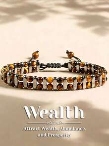 Pulsera hecha a mano de cuentas de piedra de ojo de tigre de doble capa, accesorio tejido de estilo punk hipoalergénico, adecuado para uso diario y como regalo - Multicolor - View 1