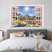 1 pieza Pegatina de pared de impresión digital de castillo de jardín de ventana 3D, decoración de cabecera, material de PVC, autoadhesiva y removible, decoración de dormitorio, regalo perfecto para amigos/familia, adecuado para fans de fútbol, tamaño grande/pequeño - 0663+FZQT - Ver 4