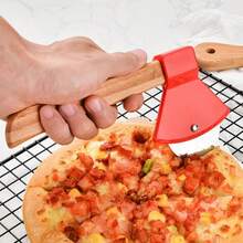Pizza Cutter, 1 Count Stainless Steel Pizza Slicer With Wooden Handle, Pizza Tool, Kitchen Utensils & Gadgets, Pasta, Round Pie Cutter, Food Divider, Kitchen Utensils,  Kitchen Cooking Accessories(Red). - Red - View 5