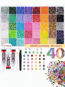 40000颗40色果冻水钻，3毫米多色树脂平底宝石，适用于钻石画，闪亮钻饰套装，可用于书籍、鞋子、美甲等工艺品制作，完美适用于美甲装饰、DIY美甲、手机壳、珠宝DIY - 彩色 - 查看 1