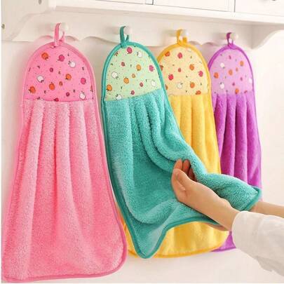 4PCS Coral Fleece Hanging Hand Towel Ultra Absorbent Kitchen Dish Cloth Bathroom Hand Wiping Cloth