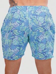 Men's Basic Blue Foliage Shorts In Tactel Fabric With Pockets And Drawstring - Ideal For Beach, Training, And Running. - Southeast Foliage - View 2