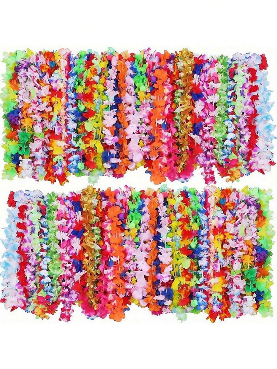 20/10pcs Hawaiian Luau Flower Leis, Includes Hibiscus And Plumeria Flowers - Hawaiian Party Decorative Flower Leis Necklaces, Suitable For Weddings, Baby Showers, Birthdays, Pool Parties Tropical Themed Decorations, Colorful Bulk Hawaiian Party Flower Garland Accessories - Multiple Styles - View 1