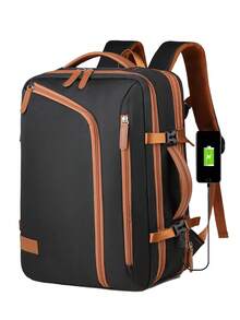 1pc Large Capacity Business Travel Backpack With Luggage Strap And USB Charging Port. Multi-Compartment Laptop Backpack With Separate Shoe Compartment And Luggage Sleeve. Practical Student Laptop Bag With Laptop Compartment. Solid Color Sports Backpack With Handle. High Capacity Student Backpack. - Black - View 3