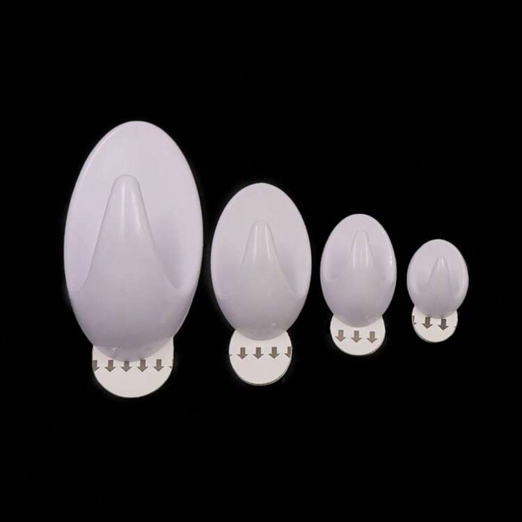 4 móc treo tường hình bầu dục màu trắng, không cần khoan, tự dính, có thể tháo lắp và thay thế, móc dán chịu lực cao dùng cho nhà bếp, phòng tắm, phòng ngủ, cửa ra vào, tường. - Xem 7