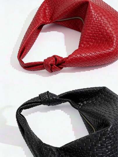 1个女士编织压花腋下包，女士手提包，复古软皮单肩托特包，大容量通勤托特包，精美礼品