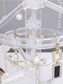 1pc Adjustable 2-Tier Rotating Keychain Display Rack, Multi-Functional Plastic Desktop Storage Organizer, Suitable For Storing Keychains, Badges, Jewelry, Necklaces, Bracelets And Pendants, Multi-Purpose Collectibles And Awards Rack, Perfect For Valentine's Day, Sun Protection, Travel And Back To School - Clear - View 7