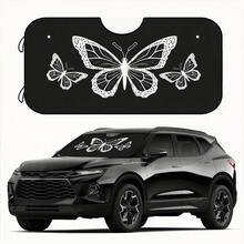 1pc Butterfly On Black Backgroung Print Car Sunshade, High-Definition Printed Sunshade, Foldable Car Windshield Sun Shade, Foldable Reflective Sunshade, UV Protection, Keeps Car Cool In Summer - 30x55吋/76x140厘米 - 查看 1
