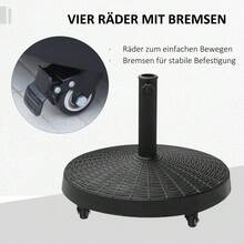 Parasol Base, 25 Kg, With Wheels, Rattan Look, For Parasols Ø38/48 Mm, Resin And Metal, Ø52 X 41 Cm - Black - View 7