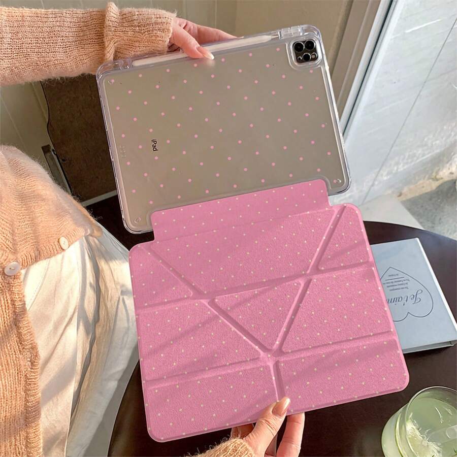 Ốp bảo vệ phẳng màu hồng chấm bi tối giản, phù hợp với Apple thế hệ thứ 11, ốp bảo vệ máy tính bảng đơn giản thế hệ thứ 12 có khe cắm bút cảm ứng, Air 8 2026, Pro 11, Mini 7 thời trang, dễ thương, ốp bảo vệ máy tính bảng 11 inch thế hệ thứ 10 dành cho cả nam và nữ. - Hồng - Xem 1