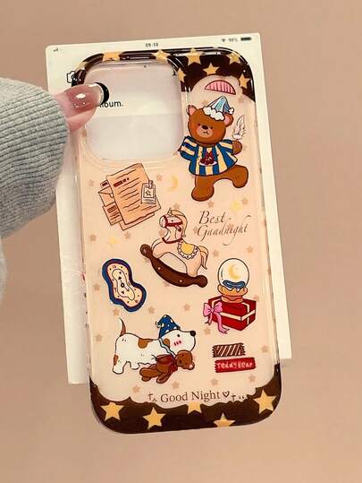 1pc Star Wooden Horse, Cute Bear & Dog Design Phone Case Compatible With IPhone 17, Cartoon 16 ProMax, 17 Pro New, 13, 15 ProMax, 14, 16 Pro, Silicone Shockproof Protective Cover, Mother's Day Gift