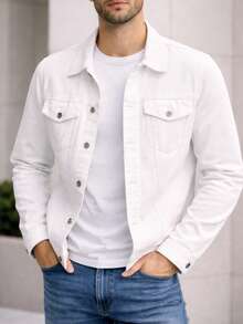 Men's Denim Jacket With White Iron Button Closure - Blanco - Ver 2