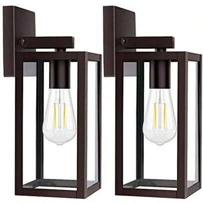 Brightever - Paquete de 2 accesorios de luz de pared para exteriores apliques de pared exterior impermeables y antioxidantes en color marrón con vidrio transparente luces modernas para el porche