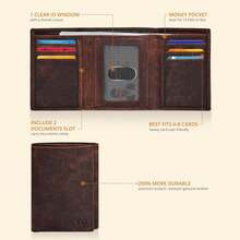 Real Leather Mens Trifold Wallet RFID Blocking Slim Minimalist Front Pocket - & Stylish With ID Window In Box - Brown - View 2