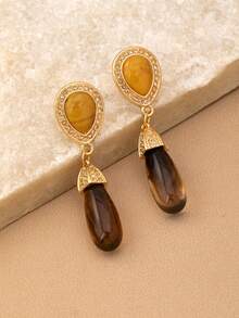 1 Đôi bông tai dáng giọt nước kiểu Bohemian thanh lịch đính đá mắt hổ, thích hợp cho tiệc tùng, làm quà tặng và đeo hàng ngày. - Bông tai mắt hổ hình giọt nước - Xem 7