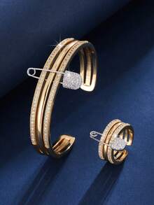 2 Stücke/Set Exquisites mehrschichtiges verstellbares mehrfarbiges Sicherheitsnadel Ring Armband für Frauen und Mädchen - Verschiedenfarbig - Übersicht 1