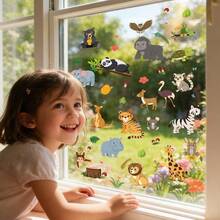 BRUP 1/3 Sheets Kids Window Clings Removable Jungle Animals Cartoon Decor – Cute Forest Animal Window Decals For Nursery, Bedroom, DIY Room Makeover,Fun Animal Friends - Multicolor - View 2