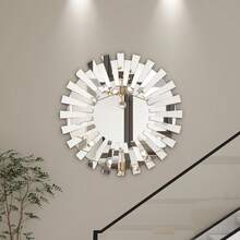 Silver Sunburst Decorative Wall Mirror, Beveled Round Accent Mirror For Living Room Accent, 24"*24" - 銀色 - 查看 1