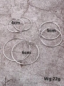 3pairs Minimalist Hoop Earrings - 銀色 - 查看 4