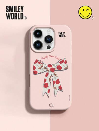 Smiley World SmileyWorld® 1pc Shock-Absorbing Full Coverage Silicone Liquid Phone Case, Red Smiley Face Bow Letter Pattern, UV Printing, Compatible With IPhone 17, 16, 15, 14, 13, 12, 11 Pro Max, Suitable For Holiday Gifts, Commuting, And Anti-Drop Highly Attractive