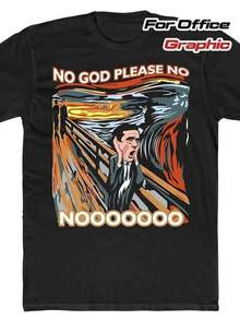 Camiseta corta de manga para hombre con diseño de Michael Scott "No God Please No Screams" – Camiseta de la serie The Office con texto rojo llamativo, corte relajado – camiseta informal para fans, top de estilo urbano lavable a máquina para uso diario, merchandising para fans, ropa de cultura pop, ropa llamativa, estampado duradero, ropa de fandom, amantes del humor, tejido cómodo, merchandising de series de tel-evisión, entusiastas de la cultura pop. Camiseta informal y holgada para mujer – con estampado, cuello redondo y mangas cortas; ideal para el verano y el uso diario informal. - Negro - Ver 1
