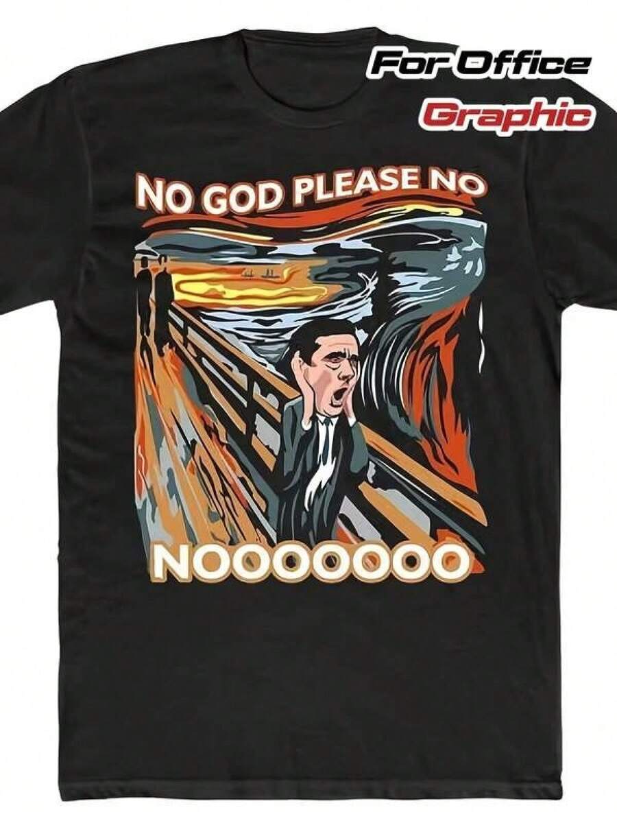 Camiseta corta de manga para hombre con diseño de Michael Scott "No God Please No Screams" – Camiseta de la serie The Office con texto rojo llamativo, corte relajado – camiseta informal para fans, top de estilo urbano lavable a máquina para uso diario, merchandising para fans, ropa de cultura pop, ropa llamativa, estampado duradero, ropa de fandom, amantes del humor, tejido cómodo, merchandising de series de tel-evisión, entusiastas de la cultura pop. Camiseta informal y holgada para mujer – con estampado, cuello redondo y mangas cortas; ideal para el verano y el uso diario informal. - Negro - Ver 1