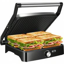 YASHE 201 Stainless Steel Panini Press Grill With Adjustable Temperature, 4-Slice Indoor Grill, 180° Open Sandwich Maker With Drip Tray, Non-Stick Plates, Stainless Steel, 1200W - ABC19 - View 8