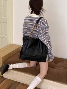 Bolso de hombro acolchado negro de gran capacidad con diseño exclusivo para mujer - Negro - Ver 8