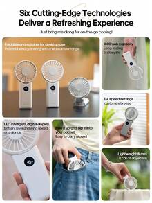 kinscoter 1 pieza Ventilador manual portátil y plegable recargable de 1800mAh, accesorio de camping y viaje, enfriador de aire ajustable, ventilador de mano personal pequeño - Soporte de Mano - Ver 2