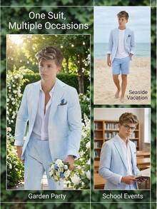Boys Seersucker Suit 2 Piece Tuxedo Striped Blazer & Pants Summer Beach Wedding Formal Outfit - Navy Blue - View 4