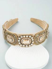 1pc Retro Glamorous Rhinestone Headband (Random Color For Rhinestones) ,Hair Hoop Hairband For Women Hair Accessories Head Accessories - FG1660-藍色 - 查看 2