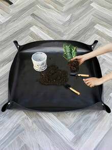 5种尺寸黑色可折叠植物移植垫，防水加厚PE材质，适用于室内盆栽植物和多肉植物养护，大号种植垫，易于清洁 - 黑色 - 查看 3