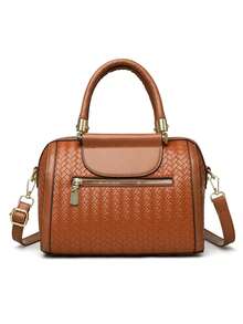 Bolso de mujer, bolso de hombro, PU cuero con relieve tejido de unicolor, minimalista, ligero, versátil - Marrón - Ver 7