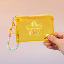 1pc Fashion Transparent PVC Colorful Coin Purse With Star Beaded Chain, Girls' Portable Key And Travel Wallet (Star Beaded Bracelet Color Random) - Multicolor - View 6