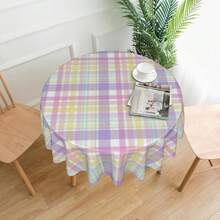 Blue Sage Green Floral Round Tablecloth - 60 Inch Dia Or 70 Inch Dia Chinoiserie Flower Table Cloth Vintage Boho Floral Polyester Fabric Farmhouse Round Table Cover For Kitchen Party Dining Picnic Outdoor Decor - Easter Plaid - 查看 2